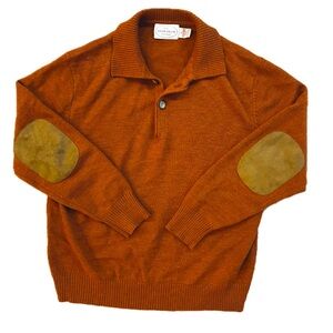 Jacob Miller | Men’s Merino Wool Sweater with Elbow Patches, Pumpkin Heather